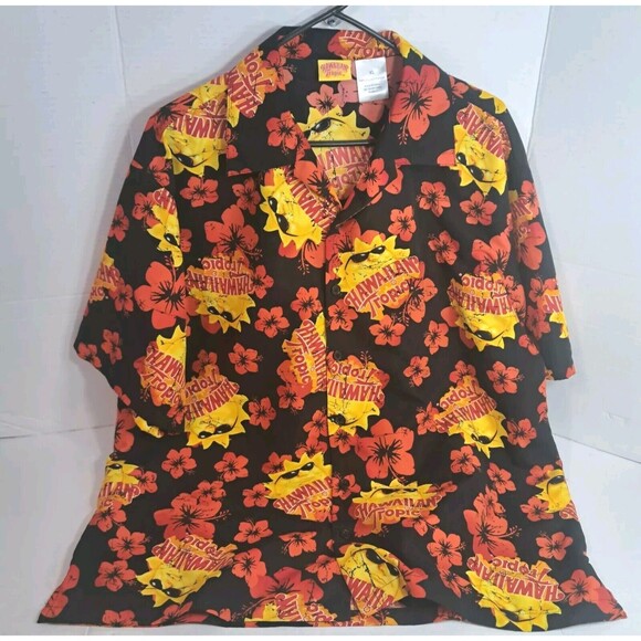 Hawaiian Tropic Sun Button Shirt Floral Tropical Sunscreen Men's Size XL X-Large - Picture 1 of 5